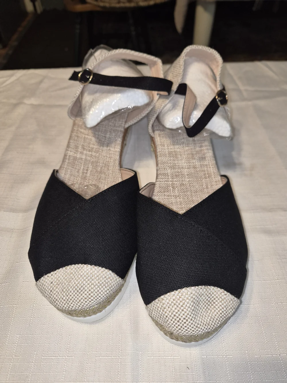 Canvas Black Espadrille Wedge Sandals with Ankle Strap